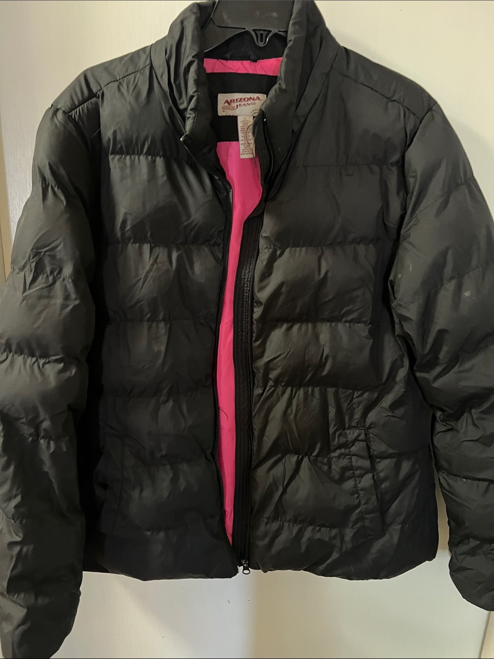 Arizona Jean Company Black Puffer Jacket with Pink Lining